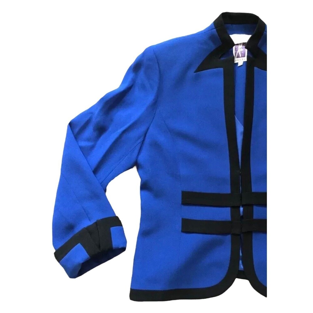 Vintage Zelda Womens Contrast Trim Tailored Blazer Jacket Blue Black 12 Large L